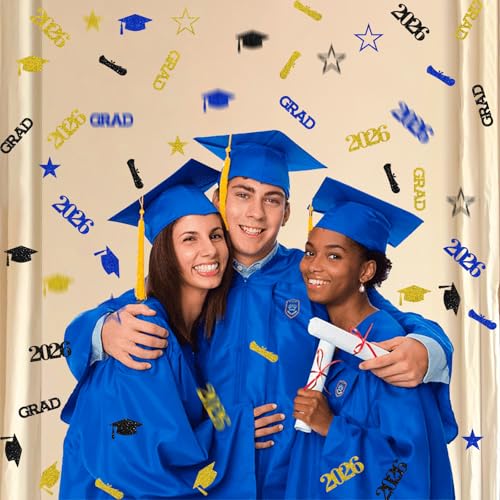 2026 Blue and Gold Graduation Confetti - 200 Pcs Glitter Decor