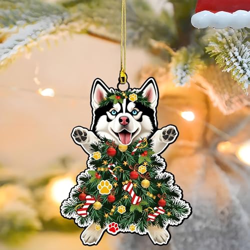 Siberian Husky Christmas Ornament - Hand-Painted Wooden Decor