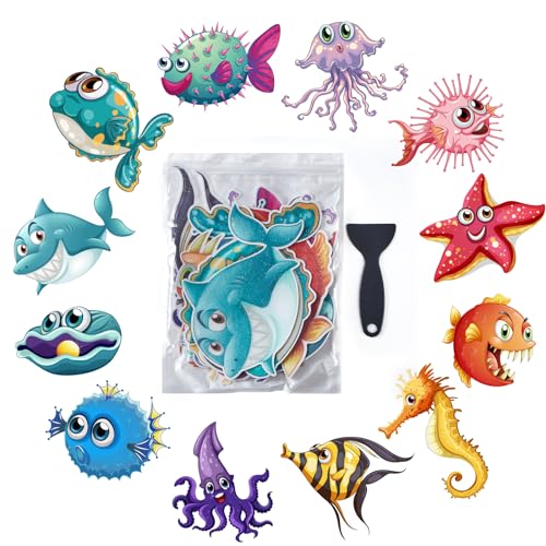 Non-Slip Bathtub Stickers - 12 PCS Cute Sea Creature Safety Decals