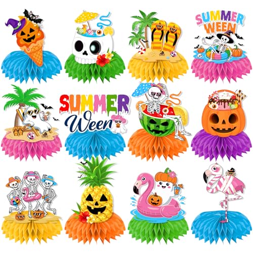 Summerween Honeycomb Centerpieces - 12 pcs Tropical Halloween Decor