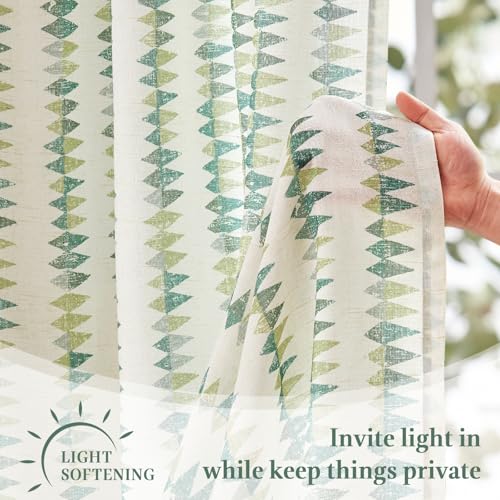 jinchan Sage Green Tribal Linen Kitchen Tier Curtains, 26x24 Inch 2 Panels