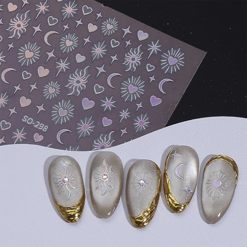 Star Nail Stickers 6 Sheets Self-Adhesive Laser Gold Silver Nail Decals