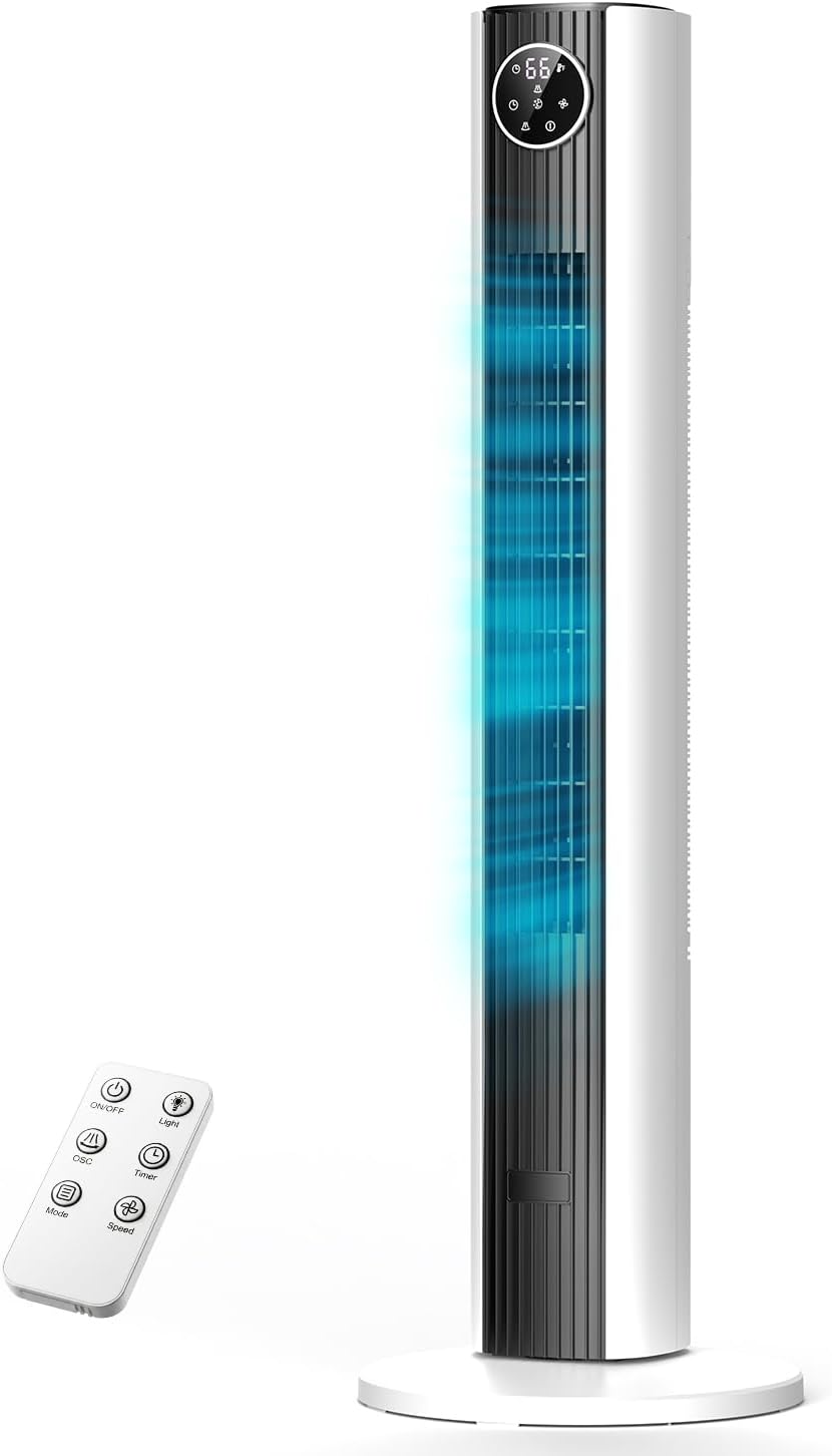 ZAFRO Tower Fan - 90° Oscillating Design with 4 Modes, 3 Speeds & 12H Timer | 36-Inch Black & White