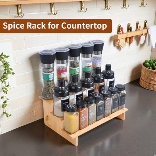 JinDoWin 3-Tier Bamboo Spice Rack Organizer for Cabinet, Small
