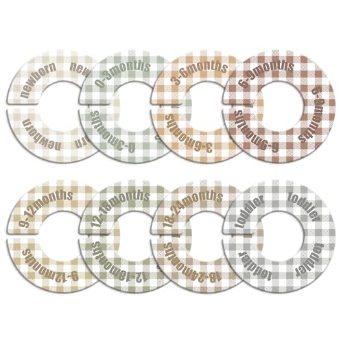 Baby Closet Dividers - 8-Piece Round Size Labels for 1.5" Rods