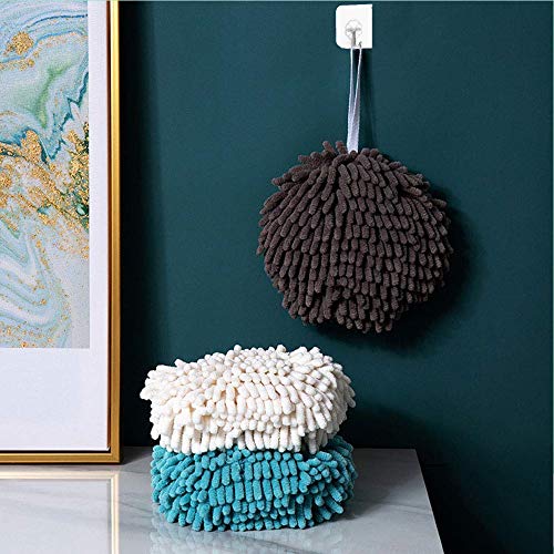 Fuzzy Ball Hand Towel Set - 2 Grey Chenille Quick Dry Towels