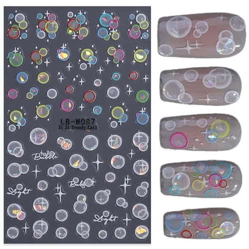 SIMAYKUWA 3D Holographic Bubble Nail Stickers - Summer Cute Designs 2 Sheets