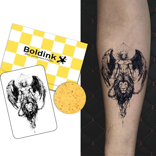 Boldink Semi-Permanent Angel and Lion Temporary Tattoos Waterproof Realistic