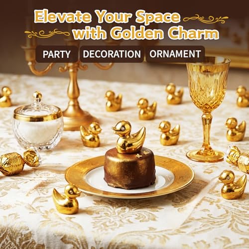 120 Pcs Mini Golden Duck Resin Figurines for Fairy Garden & Party Favors