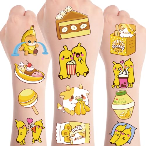 Cute Banana Temporary Tattoos 96 Pcs Waterproof Kids Party Favors