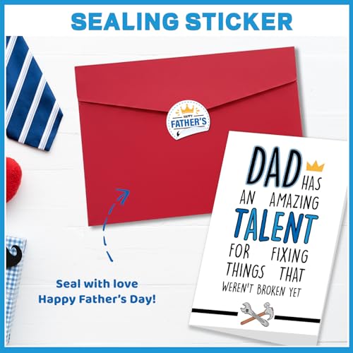 Funny Father's Day Greeting Card with Envelope and Sticker for Dad