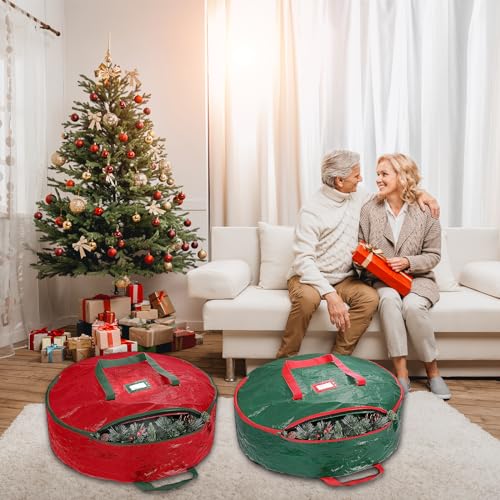 24" Christmas Wreath Storage Bags - 2 Pack with Heavy Duty Handles