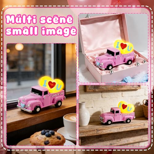 Valentine's Day Resin Mini Truck Light-Up Pink Heart Tabletop Decor