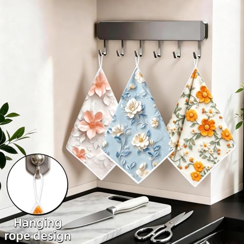 Reusable Microfiber Kitchen Dish Cloths - 6-Pack with Hanging Loops