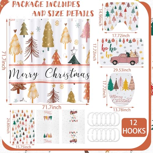 Christmas Boho Shower Curtain Set with Towels and Rugs - Holiday Bathroom Decor