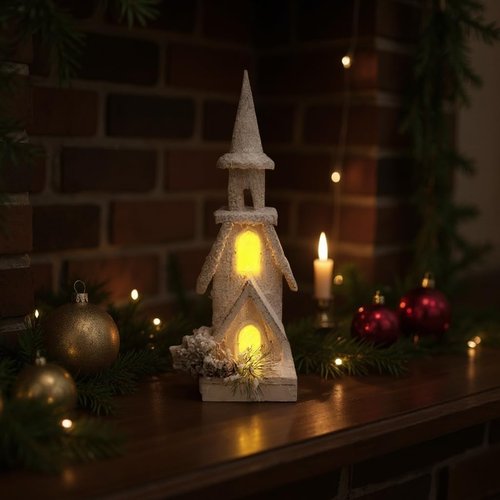 LED Timer Light-Up Church by [Brand Name] - Festive Christmas Village Decor for Mantle & Table