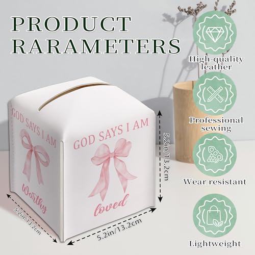 Christian Leather Tissue Box Holder - Pink Bow Design for Home & Office