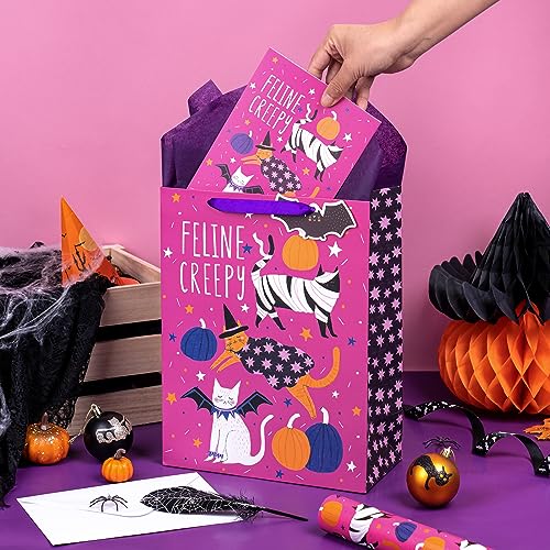 Halloween Gift Bag Set - 13" Cat Design with Card & Tissue Paper