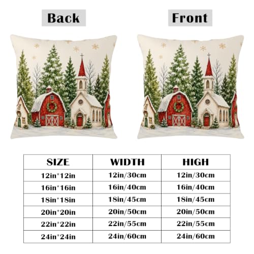 Xmas Snowy Village Christmas Pillow Covers 18x18 Set of 2 - Holiday Decor