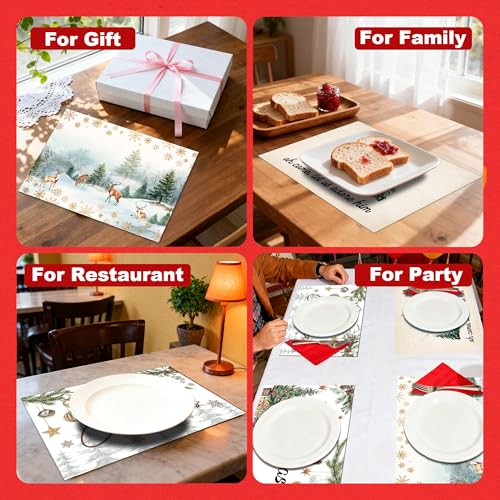 Christmas Placemats Set of 4 - Farmhouse Jesus Elk Bell Holiday Table Decor - Bible Variation