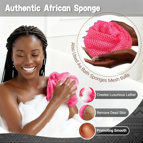 African Exfoliating Net Sponge 2-Pack - Extra Long Body Scrubber for Shower