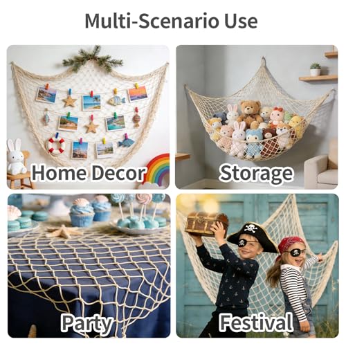 Natural Cotton Decorative Fishing Net, 4x6.6 Ft Nautical Wall Backdrop