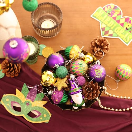 Valery Madelyn Mardi Gras Ball Ornaments Set - Purple, Green, Gold Holiday Decorations, 40 Pieces