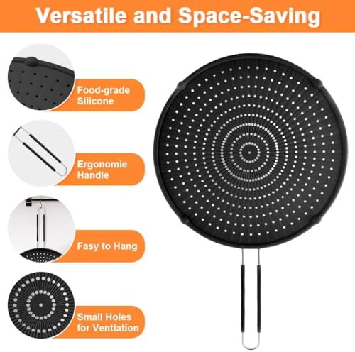 Apidgrowth Silicone Splatter Screen for Frying Pan - 13-inch Black Grease Guard