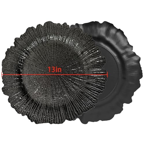 Black Plastic Charger Plates Set of 12 - 13 Inch Dinner Plate Chargers