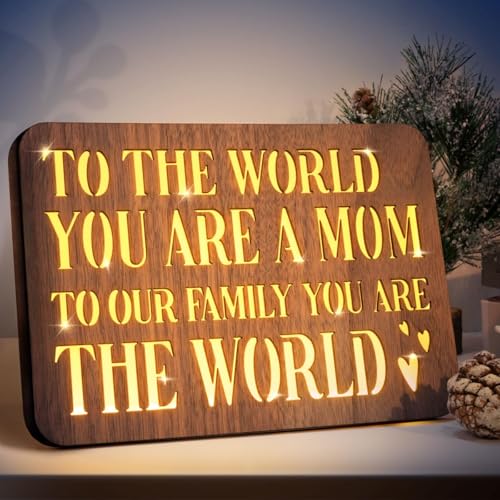 Mom Wooden Night Light Gifts - Heartwarming Walnut Table Lamp for Mom