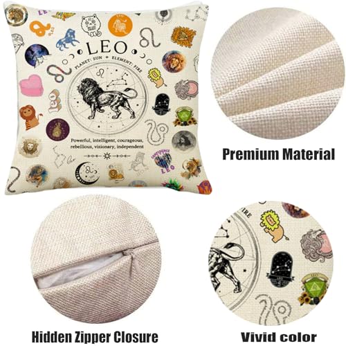 Leo Zodiac Throw Pillow Cover 18x18, Astrology Gift for Women