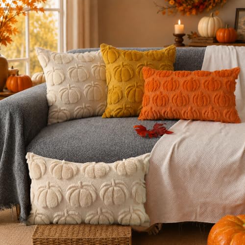 Beige Big Pumpkin Pillow Cover 12x20 - Cozy Fall Decor