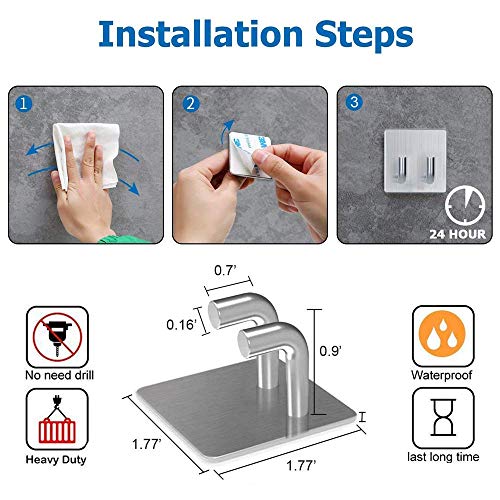 Jutoe 2-Pack Heavy Duty Adhesive Hooks - 304 Stainless Steel Wall Hooks