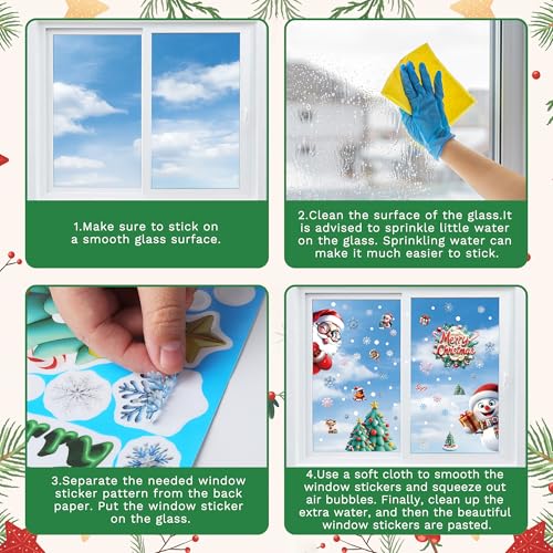 Christmas Window Stickers 6 Sheets 173pcs Reusable Static Clings Santa Gingerbread Snowflakes