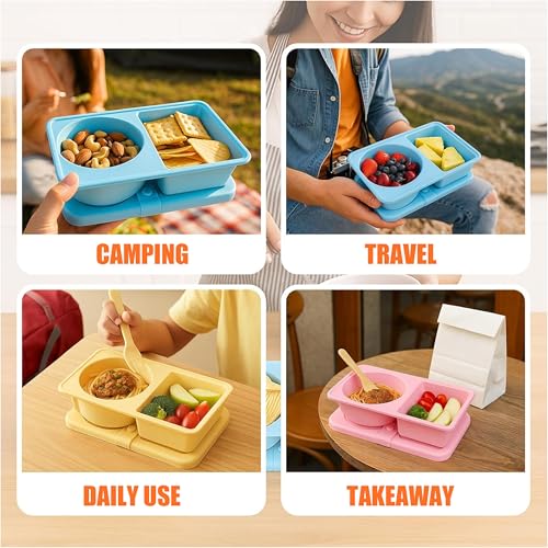 Reusable Silicone Snack Containers with Lids - 3-Pack Bento Boxes