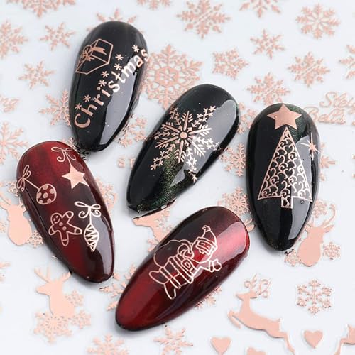 IDDFEVE Christmas Nail Stickers 6 Sheets Rose Gold 3D Snowflake Elk Decals