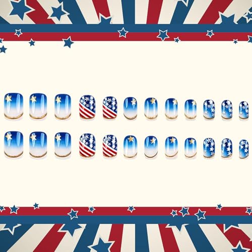 4th of July Press on Nails Medium Square French False Nails