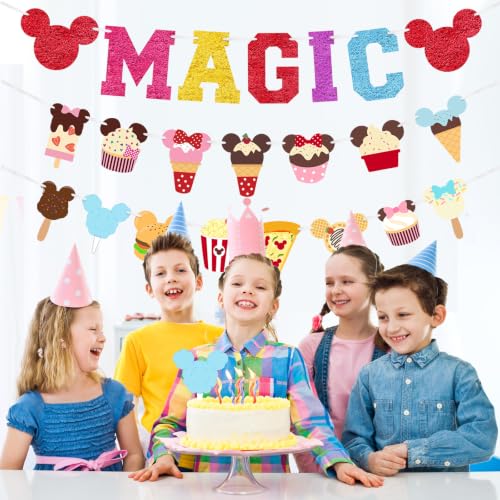 Mouse Head Birthday Party Banner - 22 Pcs Garland with Magic Theme