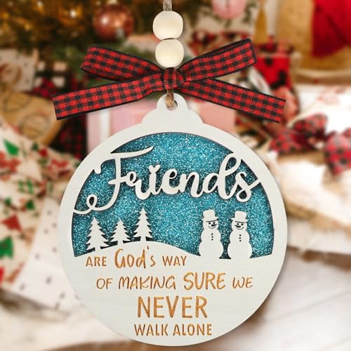 Friends Christmas Ornament - Wooden Friendship Tree Decoration with Double Layer Design - Holiday Gift for Men, Women, Sisters (Friends)