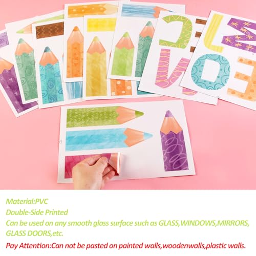 Quera Pastel Pencil Window Clings - 9 Sheets Reusable Back to School Decals