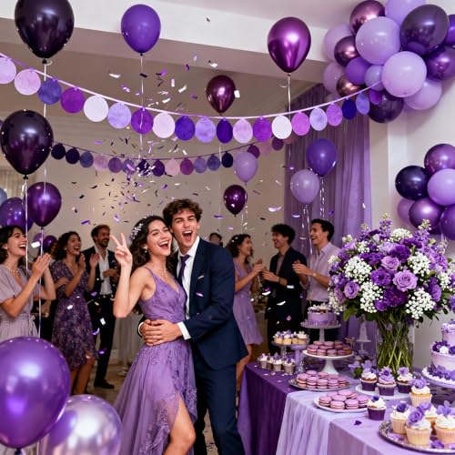 WARRENSON Purple Balloons 72 Pack Assorted Sizes Metallic Chrome Pearl Latex
