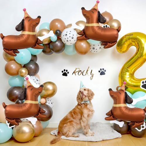 4 PCS Dachshund Dog Foil Balloons - Brown Puppy Birthday Decorations