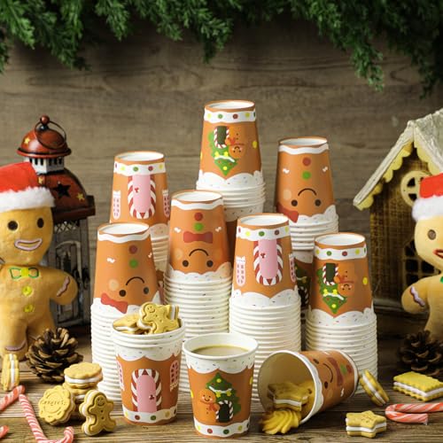 Gingerbread Man Paper Cups - 9 oz Christmas Disposable Cups, Pack of 100