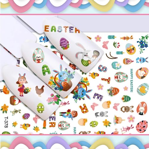 Kalolary 8 Sheet Easter Nail Art Stickers Self-Adhesive Bunny Decals
