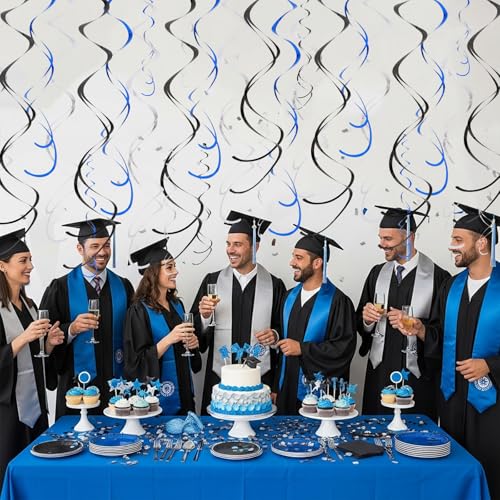 20-Piece Hanging Swirl Decorations - Blue, Black & Silver Party Decor