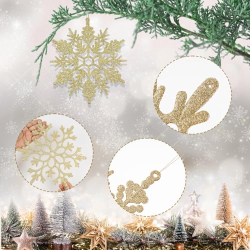 Gold Snowflake Ornaments Set - 12 Large Outdoor Indoor Christmas Decorations