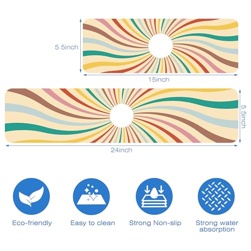 Absorbent Retro Swirl Kitchen Sink Splash Guard Mat 5.5" x 24"