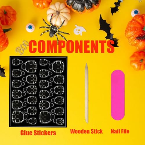 Halloween Short Square Press on Nails with Ghost Design 24Pcs