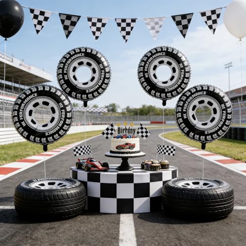 TUJKGBA 8 Pack 30 Inch Race Car Tire Balloons - Foil Balloons for Racing Theme Party, Birthday & Event Decorations (Variation: Wheel)
