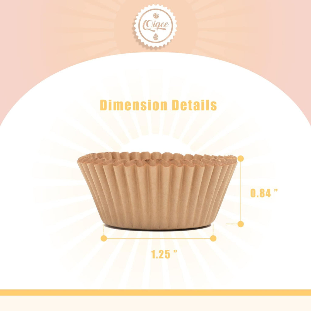 Qiqee Mini Cupcake Liners - 1000 Count Natural Food Grade Baking Cups | Odor-Free Small Size